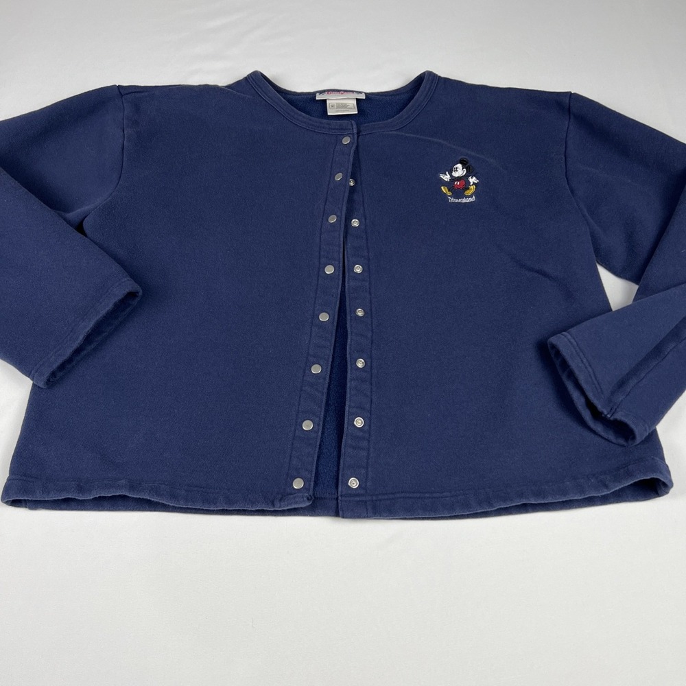 Disney Mickey Mouse Snap Front Blue Sweatshirt Cardigan Womens XL Disneyland